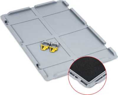 Produktbild von SparSet 10x Scharnierdeckel Set Eurobox NextGen mit Schaumstoff und 2 gelbe Schiebeschnappverschlüsse | BxT 40x60cm | Eurobehälter, Transportbox, Transportbehälter, Stapelbehälter