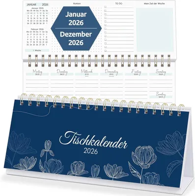Image de Calendrier de bureau 2026, une semaine sur deux pages, couleur rose, pour le bureau