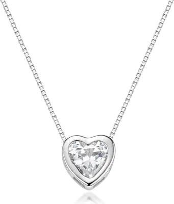 Produktbild von MATERIA by Matthias Wagner Herzkette Silber 925 - Damen Halskette mit Zirkonia rhodiniert 41-46cm CO-49