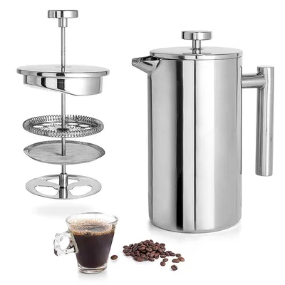Produktbild von French Press Kaffeebereiter 1000 ml Edelstahl Doppelwandiger Kaffeemaschine mit Dreifachem Edelstahlfilter & Isolierten Wänden für Hotels Restaurants