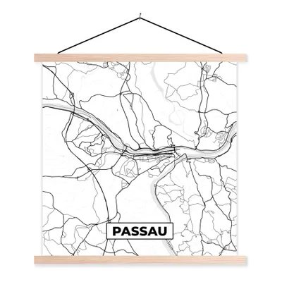 Produktbild von MuchoWow® Textilposter Karte - Passau - Stadtplan 40x40 cm mit holzfarbenen Rahmen - Posterleiste