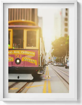 Produktbild von Straßenbahn in San Francisco– Wandbild mit Rahmen – Gerahmtes Bild  – Wanddekoration – 60x80 cm –  Weiß Rahmen