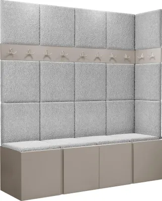 Produktbild von MIRJAN24 Garderoben-Set Orion II, Garderobe mit Sitzbank mit 19 x Wandpanel 42x42 (Farbe: Cashmere, Abriamo 6)