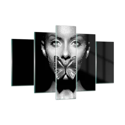 Produktbild von Bilder auf glas - 5 Teile - Frau Schmetterling Mund - 150x100cm - Glasbilder - Wandbilder - Bilder - zum Aufhängen bereit - Wanddekoration aus Glas - Glas Bilder - Wandbild auf Glas - GEA150x100-4637