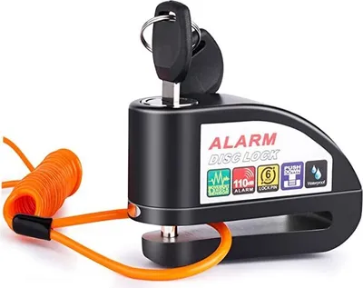 Produktbild von VINZ Elbroes Bremsscheibenschloss | Bremsscheiben Alarmschloss Locker Schloß Motorradschloss Rollerschloss | Alarm 110db Laute Sirene | ø6mm | Schwarz
