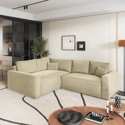 Produktbild von Masseno Ecksofa ERONIS L-S mit Schlaffunktion L-Form, Sofa mit Bettkasten, Wohnzimmersofa, Couch, Soffa, Bettsofa, Couchgarnitur- Creme, MONOLITH 04