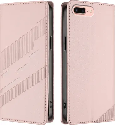 Image de Etui pour iPhone 8 Plus/7 Plus/6s Plus/6 Plus, étui portefeuille en cuirPolyuréthaneavec fente pour cartes et fonction stand Rose