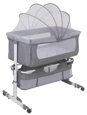 Produktbild von 3-in-1 Baby-Reisebett - Beistellbett/Babybett - Wiege und Babywippe - 6-fach höhenverstellbar - Schaukelfunktion - Für 1–2 Jahre - Grau