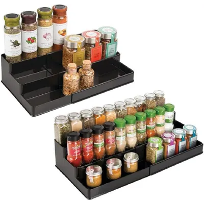 Produktbild von mDesign Gewürzregal Küchenregal Organizer ausziehbar 3 Ebenen 2er-Set Schwarz