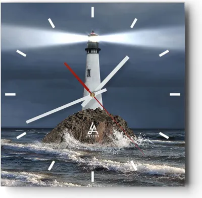 Produktbild von Wanduhr - Quadrat - Glasuhr - Leuchtturm Meer - 40x40cm - Schleichendes Uhrwerk - Lautlos - zum Aufhängen bereit - Dekoration Modern - Wanddekoration aus Glas - C3AC40x40-3550