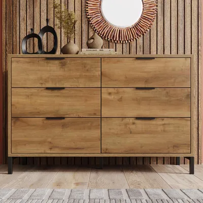 Zdjęcie produktu dla Komoda drewniana, 6 szuflad, wymiary 120x40x76 cm, styl B