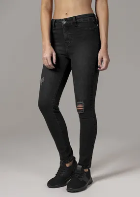 Produktbild von Urban Classics Damen Hose Ladies High Waist Skinny Denim Pants Black Washed-27