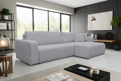 Produktbild von VENASI LUNA XL Ecksofa mit Schlaffunktion und Bettkasten Cord Schlafsofa Eckcouch Sofa Grau