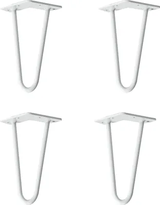 Produktbild von Natural Goods Berlin HAIRPIN Legs, Haarnadelbeine, Möbelfüße, Tischbeine, Weiß, 20 cm, 2 Streben, 4 Stück