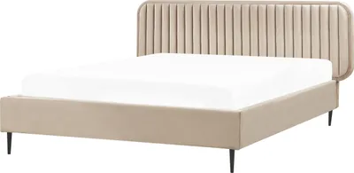 Produktbild von BELIANI Polsterbett Taupe Samtbezug mit Lattenrost 160 x 200 cm Hohes Kopfteil Gesteppt Schwarze Metallbeine Modernes Schlafzimmer Doppelbett Ehebett