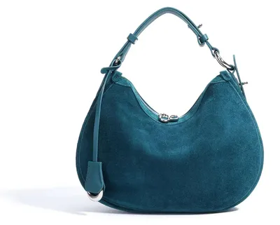 Obrázok produktu pre Dámska taška typu hobo z pravej semišovej kože – elegantná taška cez rameno v petrolovej farbe s nastaviteľným remienkom a odnímateľným popruhom cez rameno – semišová kabelka
