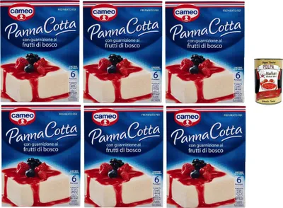 Produktbild von Cameo Mischung für Panna Cotta mit Beeren -Garnieren, leicht zubereitete Dessert, die Packung enthält die Form zum Kochen, 6 Portionen, 6x 107 g + Italian Gourmet polpa 400g