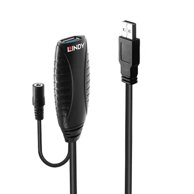 Produktbild von USB 3.2 Gen 1 Aktivverlängerungskabel, USB-A Stecker > USB-A Buchse (schwarz, 10 Meter)