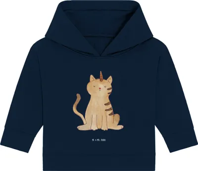 Produktbild von Mr. & Mrs. Panda Organic Baby Hoodie Einhorn Katze 24. - 36. Monat - French Navy - Geschenk, Unicorn, Glitzer, Regenbogen, Kapuzenshirt, Mieze, Kapuzensweatshirt