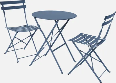 Produktbild von sweeek - Klappbarer Bistro-Gartentisch aus Stahl + 2 Stühlen - Graublau