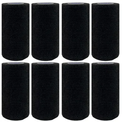 Immagine prodotto di 8 rotoli di cerotto autoadesivo, 10 cm x 4,5 m, colore nero, elastico e traspirante