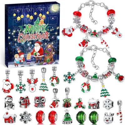 Imagen del producto de Calendario de Adviento Hymarvo 2025 para niñas: set de 24 piezas de joyería DIY con charms y pulseras, regalo de calendario navideño para niños a partir de 5 años