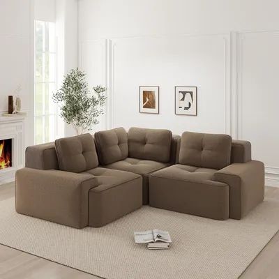 Produktbild von Rahmenloses Sofa Wohnzimmer Bürosofa modulares Kombinationssofa gepolstertes Tiefsitzsofa Cordstoff keine Montage rutschfest 177x104x69cm Braun