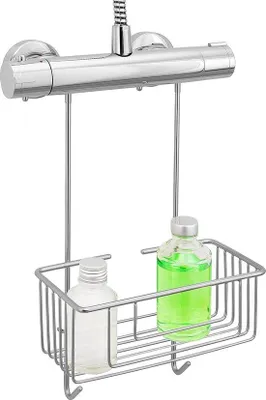 Immagine prodotto di Cesto doccia da appendere Unyqoos® – acciaio inossidabile 100% resistente alla ruggine, con ganci compatibili con la maggior parte dei rubinetti da doccia, dimensioni 40 x 22 x 13 cm