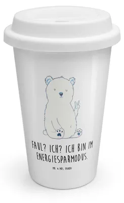 Produktbild von Mr. & Mrs. Panda ToGo Kaffeebecher Eisbär Faul - Weiß - Geschenk, Homeoffice, Arbeitsplatz, To Go Becher, Coffee, Thermobecher, Teddy, Büro, Isolierbecher, Arbeit, Bär