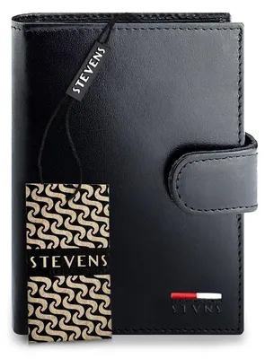 Zdjęcie produktu dla STEVENS portfel męski skóra naturalna czarny czerwony RFID 12,5x10x2 cm