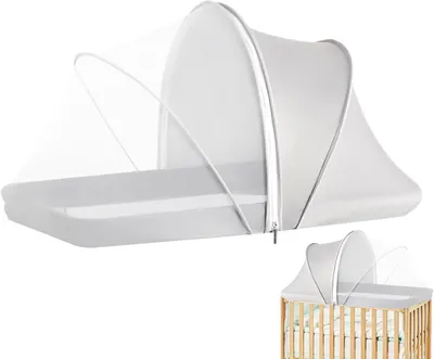 Obrázek produktu pro Moskytiéra pro děti – ochrana v postýlce – ochrana venku – prodyšná síťovina – rozměry 100x55x42 cm – šedá barva