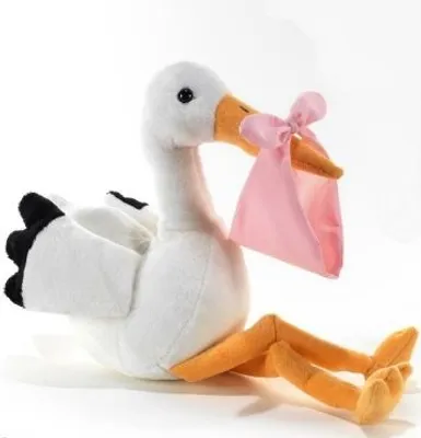 Produktbild von Flauschiges Plüschtier Storch mit Tuch - 22 cm - Farbe Rosa