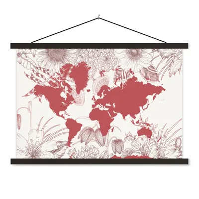 Obrázok produktu pre MuchoWow® Textilný plagát - Mapa sveta - Ružová - Biela - 120x80cm - S čiernymi lamelami