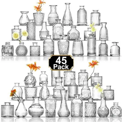 Produktbild von Famanu Mini Glasvasen Set 45 Stück - Kleine Dekorative Vasen für Blumen, Hochzeit & Tischdekoration