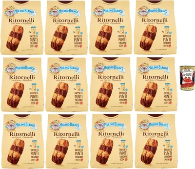 Produktbild von Mulino Bianco Ritornelli Biscotti con Cacao e Mandorle, Kekse mit Kakao und Mandeln, Palmölfreies, leckeres Frühstück, 12x 700 g + Italian Gourmet polpa 400g