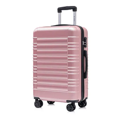 Produktbild von Koffer Trolley Reisekoffer Suitcase, Rollkoffer Handgepäck ,mit 4 Rollen360°, Hartschalenreisekoffer, Zahlenschloss, Weicher Gummigriff (L,Roségold)