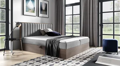 Produktbild von Kontinentales Bett 120x200 CHANTELLE 4 - dunkle Eiche / Dunkelgrau + GRATIS Matratzenauflage