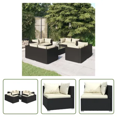 Produktbild von The Living Store 9-tlg. Garten-Lounge-Set mit Kissen Poly Rattan Schwarz