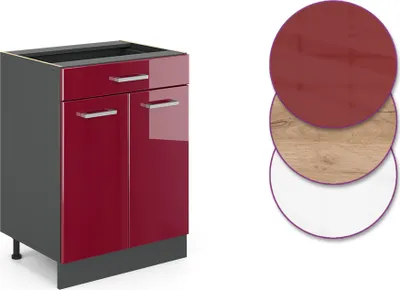 Produktbild von Küchenunterschrank Vicco R-Line Rot Hochglanz 60 cm mit Schublade, ohne Arbeitsplatte, Model 34920