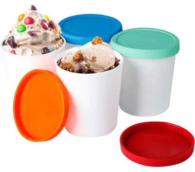 Imagen del producto de TRANKIELO® - Contenedor para hielo con 4 recipientes redondos – Libre de BPA, apto para lavavajillas, tapas de silicona, duradero, apilable