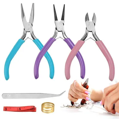 Produktbild von Schmuckzangen Set mit Rundzange, Spitzzange, Flachzange, Pinzette, Sprungringöffner und Maßband