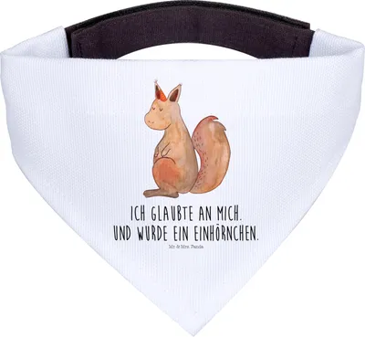 Produktbild von Mr. & Mrs. Panda Hundehalstuch Einhorn Glauben - Weiß - Geschenk, Schal Für Hunde, Halstuch, Bandana, Hund, Einhörnchen, Eichhorn, Unicorn, Einhörner, Eichhörnchen