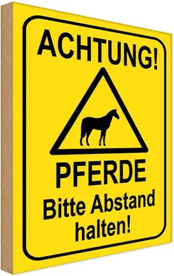 Produktbild von vianmo Holzschild 18x12 cm Achtung Pferde Abstand halten Warnschild Hinweisschild