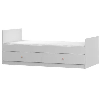 Produktbild von Bett Bettgestell Kinderbett Einzelbett Bett 90cm Weiß/Weiß mit zwei Schubladen ohne Matratze rosa Griffe Olaf 36