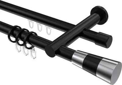 Produktbild von Interdeco Rundrohr-Innenlaufstange / Gardinenstange (Kombination) Schwarz, Typ Platon Tanara (Konus Bicolor), 20 mm Ø 2-läufig, 220 cm