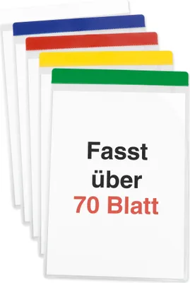 Produktbild von TimeTEX Set Einstecktaschen A4-Plus mit Farbstreifen, selbsthaftend, 5-tlg.