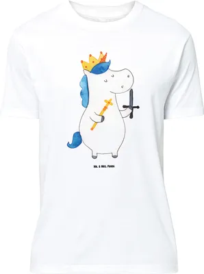Produktbild von Mr. & Mrs. Panda Größe M T-Shirt Einhorn König mit Schwert - Weiß - Geschenk, Unicorn, Einhörner, Shirt, Tshirt, Spruch, Mittelalter, Ritter, Herren
