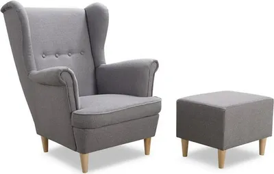 Produktbild von Easy4You Sessel Uszak mit Fußbank Grau 82x100x86 cm, Relaxsessel, Skandinavischer Sessel, Moderner Polstersessel in Stoff Lux 05, Wohnzimmermöbel, Füße aus Holz
