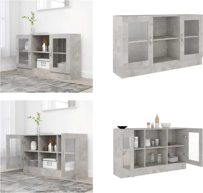 Produktbild von vidaXL Vitrinenschrank Betongrau 120x30,5x70 cm Holzwerkstoff - Vitrine - Vitrinen - Vitrinenschrank - Vitrinenschränke