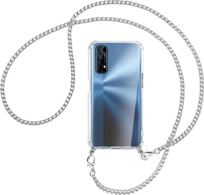 Produktbild von Handykette Backcover-Schutzhülle mit Band (Metall silberfarben) für Realme 7 (RMX2151) - silberfarbene Kette
